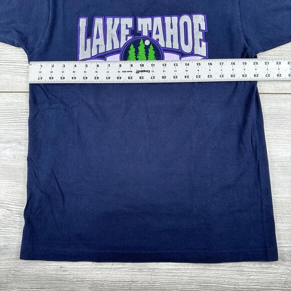VTG Lake Tahoe Shirt Mens Small Blue Single Stitch Tee FOTL Keehn Scenes 90s - Picture 5 of 7